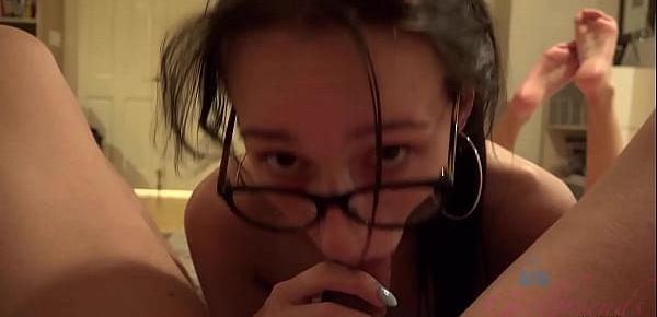  Skinny petite nerdy teen sucks and fucks cock for money (Amateur POV) Carmen Rae